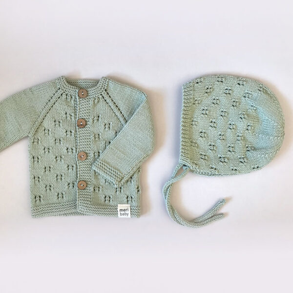Organic-Cotton-Knitted-Baby-Mint-Cardigan-Hat-Set