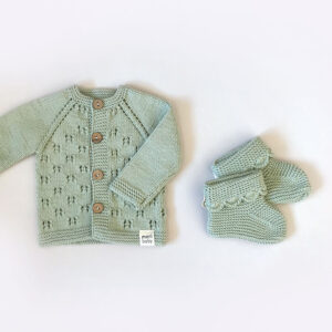 Organic Cotton Knitted Mint Baby Cardigan Socks set 1