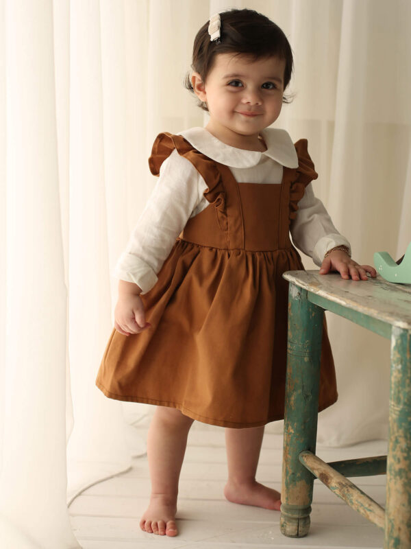 Brown Strap Dress + Baby Collar Ecru Romper