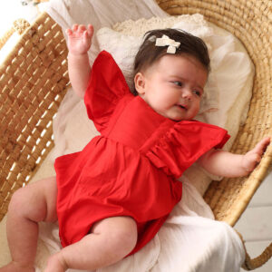 Body Ruffled Red Cotton Baby Birthday Romper