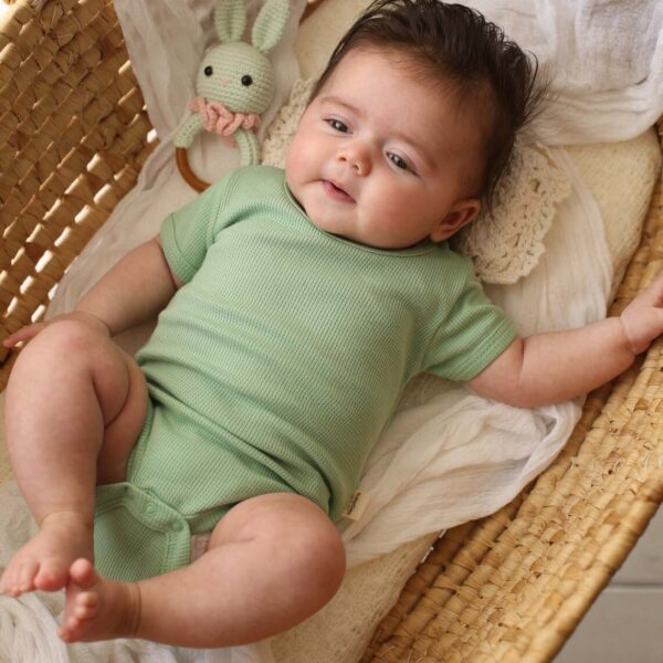 organic baby romper with snaps