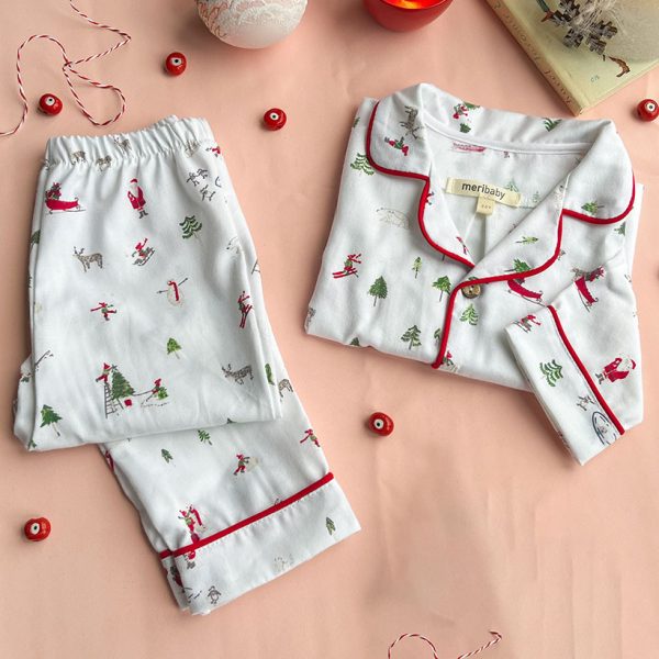 Christmas Patterned Shirt Collar Baby Pajamas Set